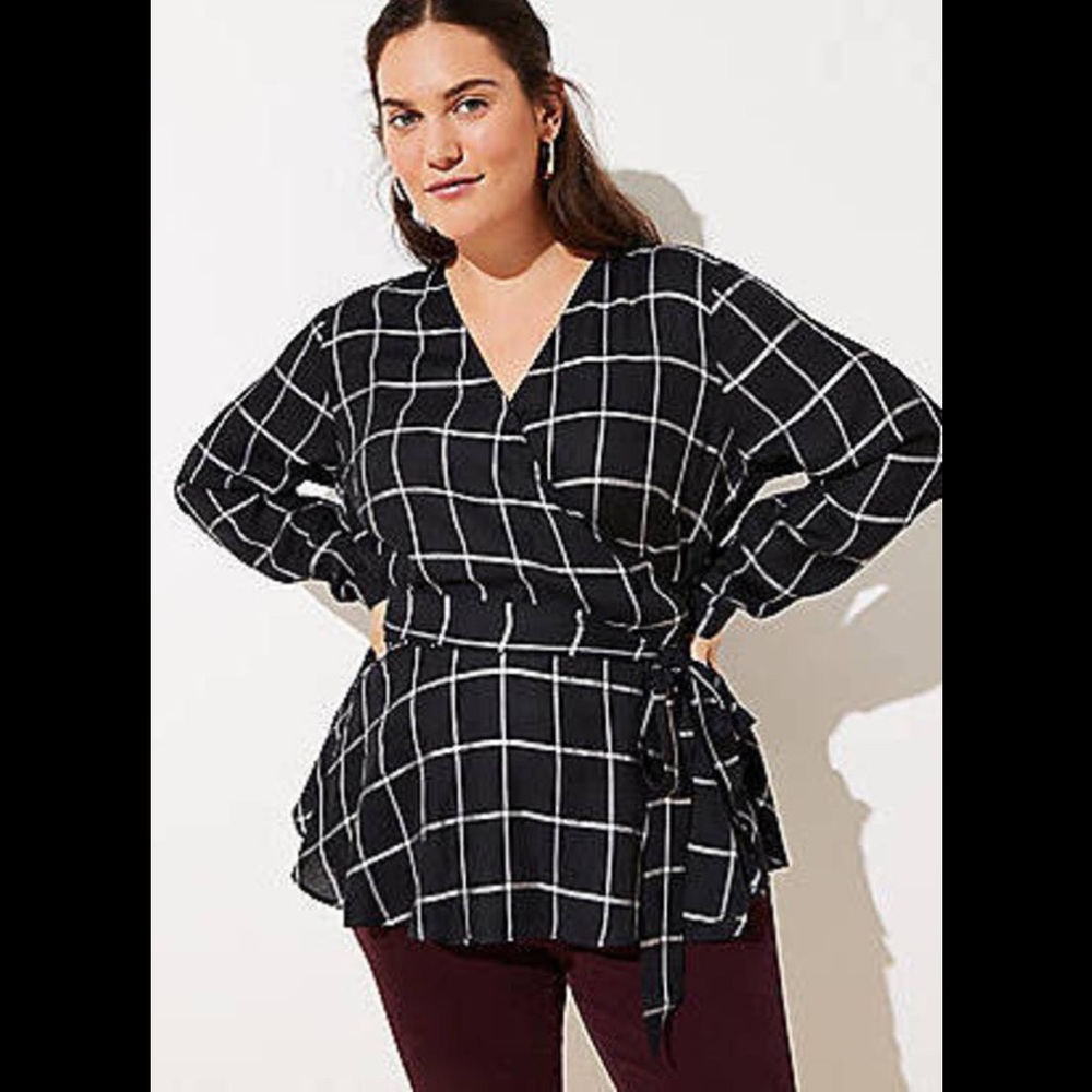 LOFT Plus Plaid Wrap Blouse